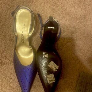 beautiful vibrant royal blue beaded satin pumps 3” heels. I wore them once